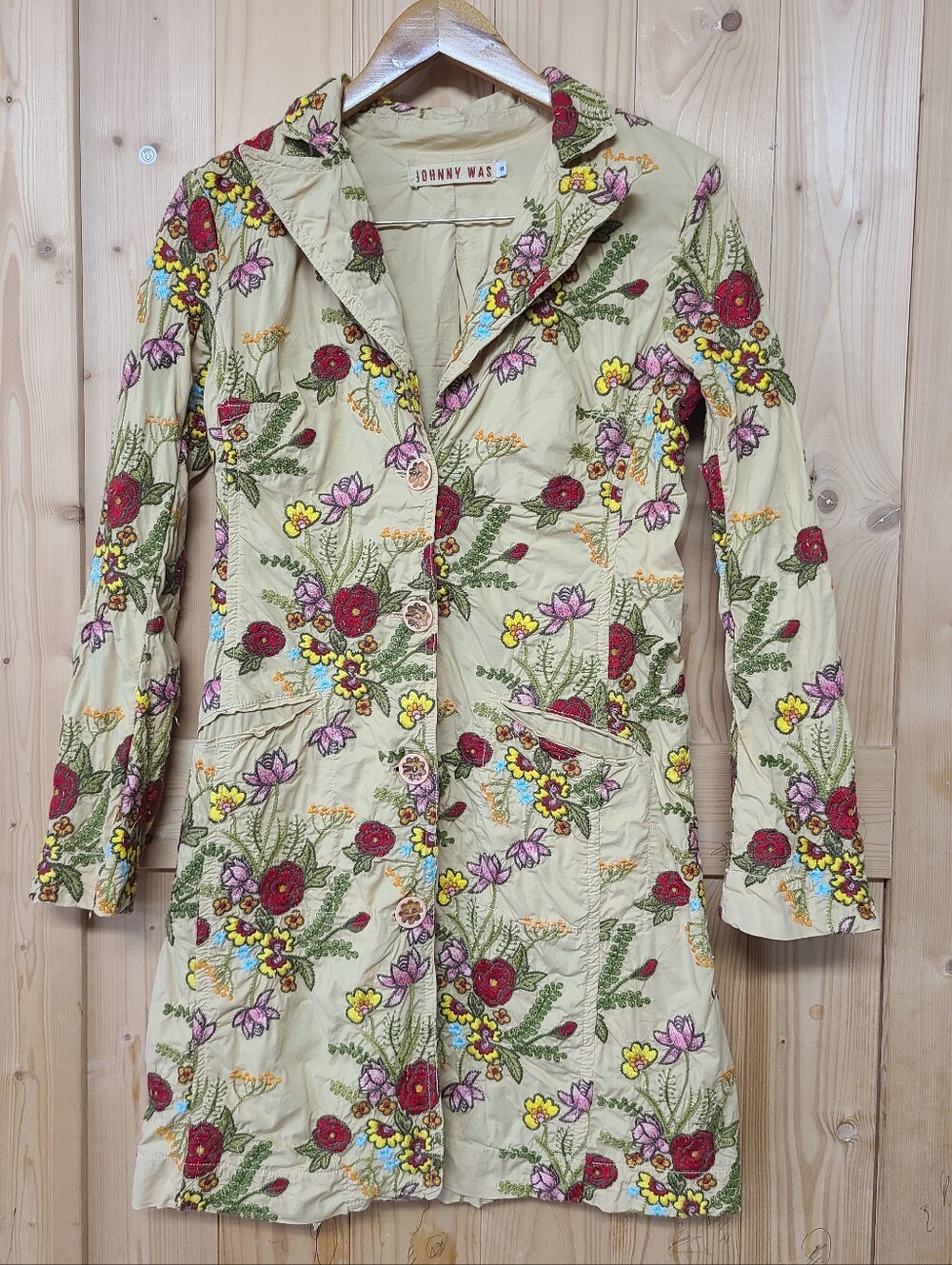 Johnny Was Floral Embroidered Cream Coat